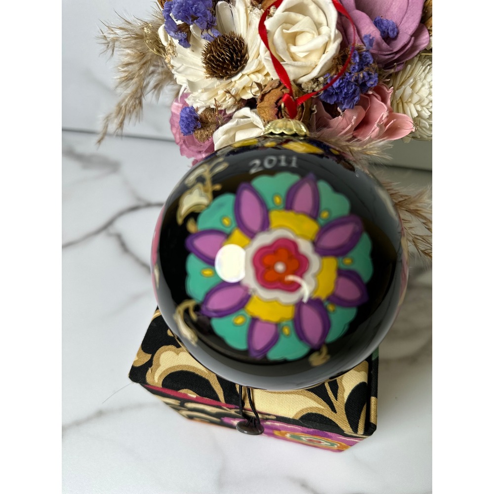 Vera Bradley 2011 Suzani Christmas Glass Ball Ornament With Floral Box Holiday